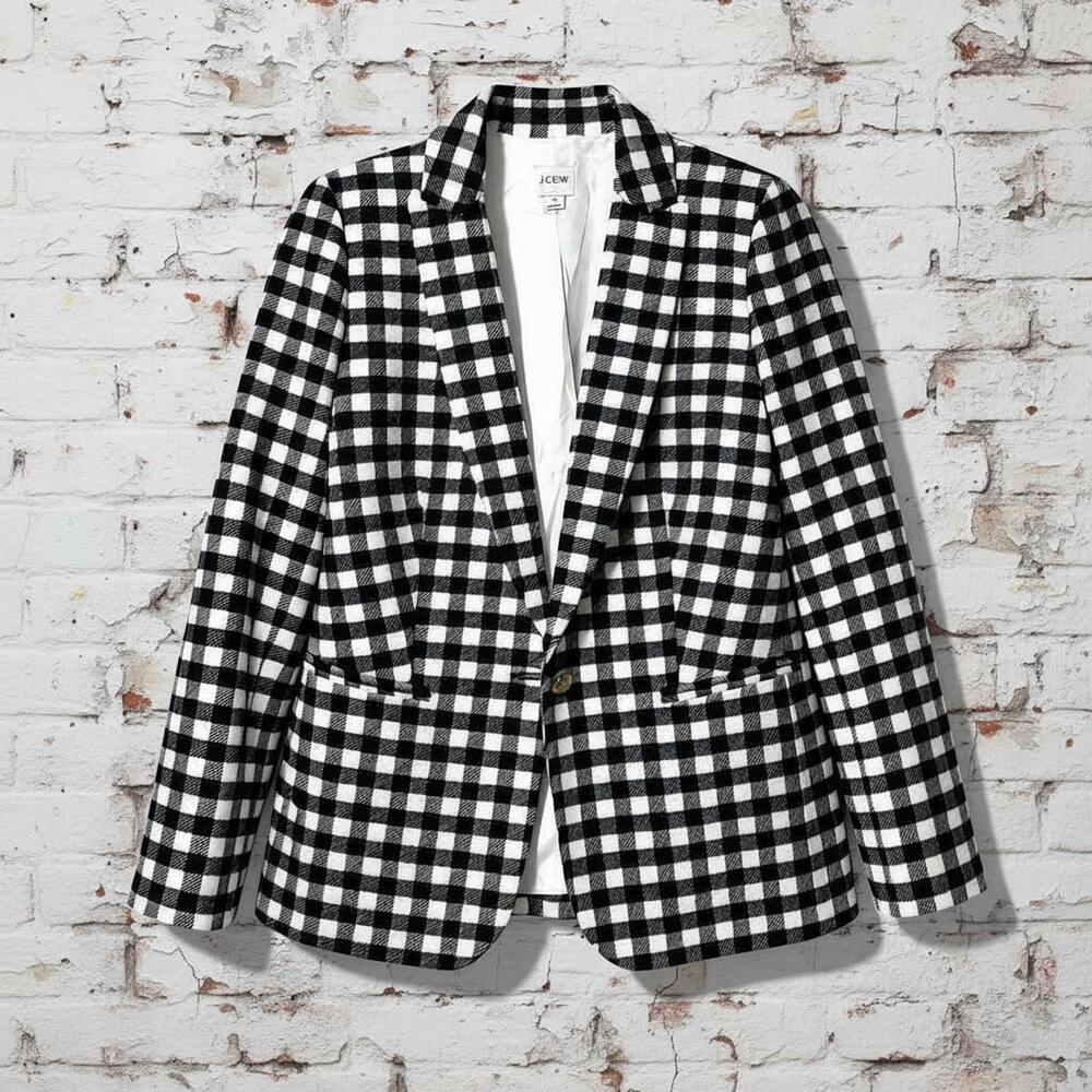 J. Crew Black and White Gingham Blazer